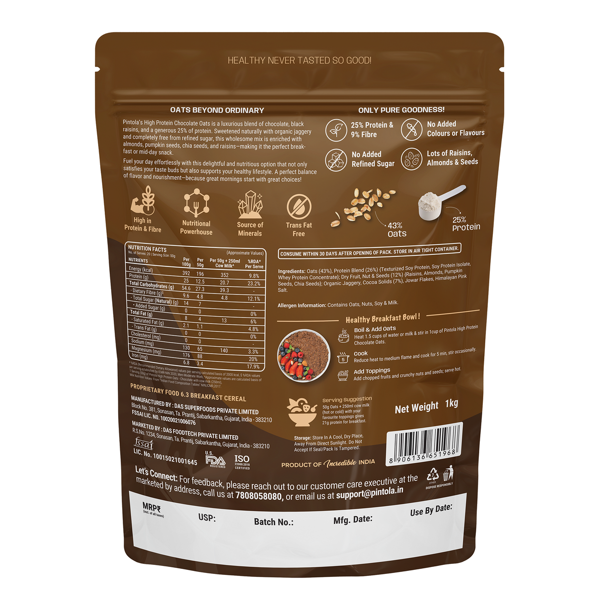 Pintola High Protein Chocolate Oats